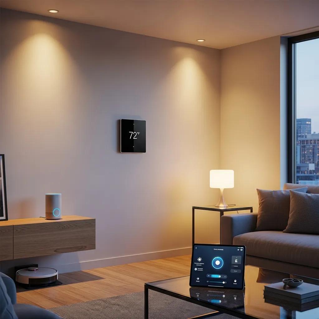 Smart thermostat integrated with other smart home devices, showcasing automation and convenience